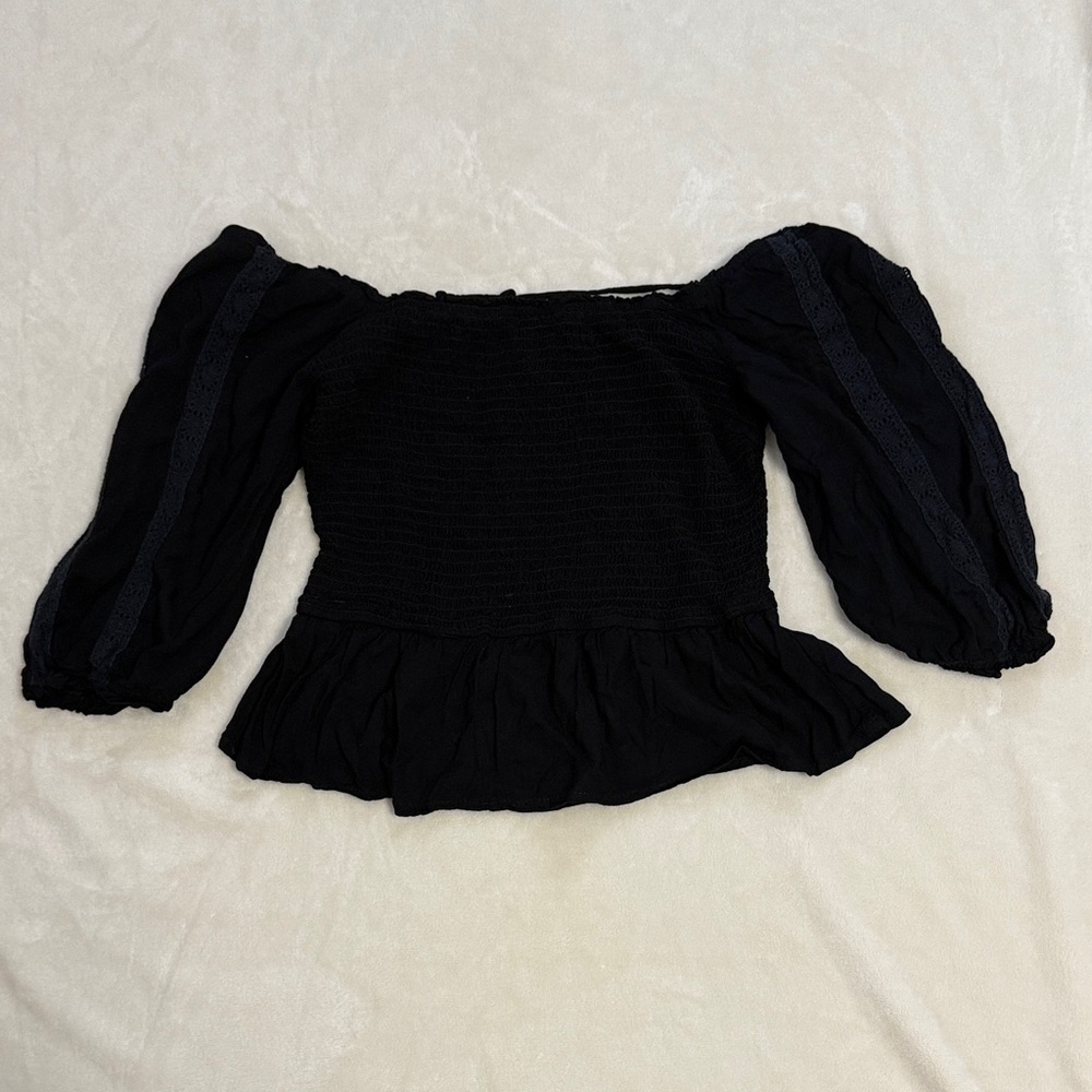 Black Off-Shoulder Blouse with 3/4 Sleeves